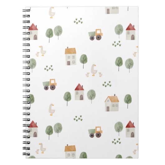 かわいい水彩農場のパターン ノートブック (正面)