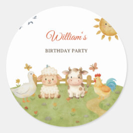かわいい水彩農場の動物の誕生日 ラウンドシール