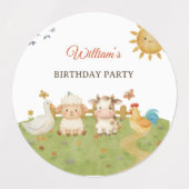 かわいい水彩農場の動物の誕生日 ラベル (デザイン1)