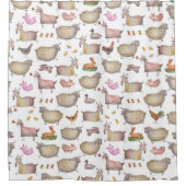 かわいい水彩農家の納屋の動物の絵柄 シャワーカーテン (正面)