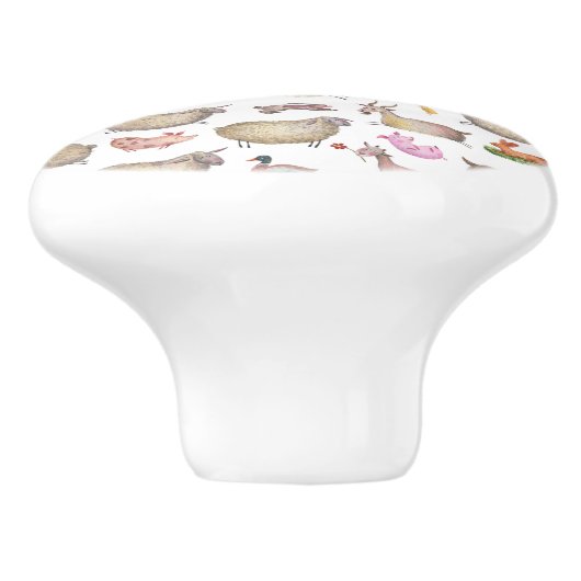 かわいい水彩農家の納屋の動物の絵柄 セラミックノブ (側面)