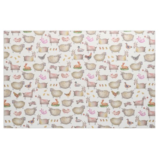 かわいい水彩農家の納屋の動物の絵柄 ファブリック (ヤード)