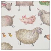 かわいい水彩農家の納屋の動物の絵柄 ファブリック (見本)