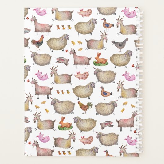 かわいい水彩農家の納屋の動物の絵柄 プランナー手帳 (裏面)