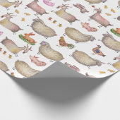 かわいい水彩農家の納屋の動物の絵柄 ラッピングペーパー (角)