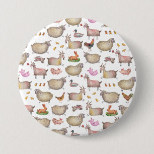 かわいい水彩農家の納屋の動物の絵柄 缶バッジ