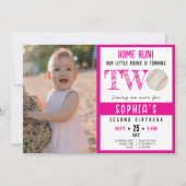 かわいい水彩野球フォトガール誕生日2 招待状 (正面)