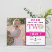 かわいい水彩野球フォトガール誕生日2 招待状 (スタンド正面)