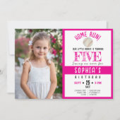 かわいい水彩野球フォトガール誕生日 招待状 (正面)