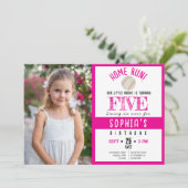 かわいい水彩野球フォトガール誕生日 招待状 (スタンド正面)