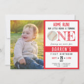 かわいい水彩野球写真　1歳の誕生日 招待状 (正面)