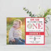 かわいい水彩野球写真　1歳の誕生日 招待状 (スタンド正面)