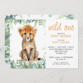 かわいい水彩野生の一頬ベビーシャワー 招待状 (正面/裏面)