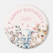 かわいい水彩野生動物ピンクガール誕生日 マグネット (正面)