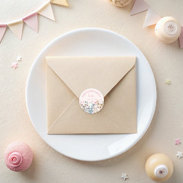 かわいい水彩野生動物ピンクガール誕生日 ラウンドシール