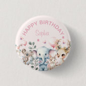 かわいい水彩野生動物ピンクガール誕生日 缶バッジ (正面)