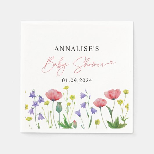かわいい水彩野草の赤ちゃんシャワー スタンダードカクテルナプキン (正面)