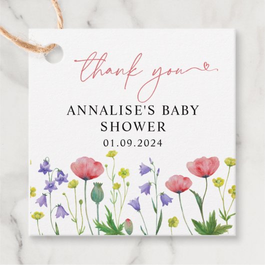 かわいい水彩野草の赤ちゃんシャワー フェイバータグ (正面)