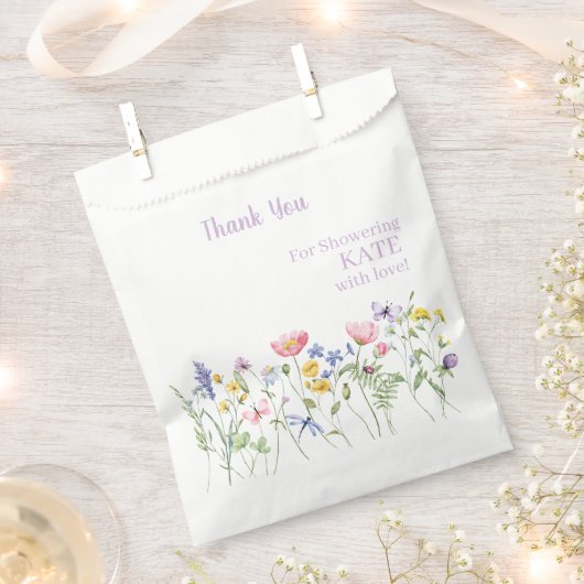 かわいい水彩野草パーティー フェイバーバッグ (クリップ留めされた状態)