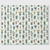 かわいい水彩鉢植え ラッピングペーパー (フラット)