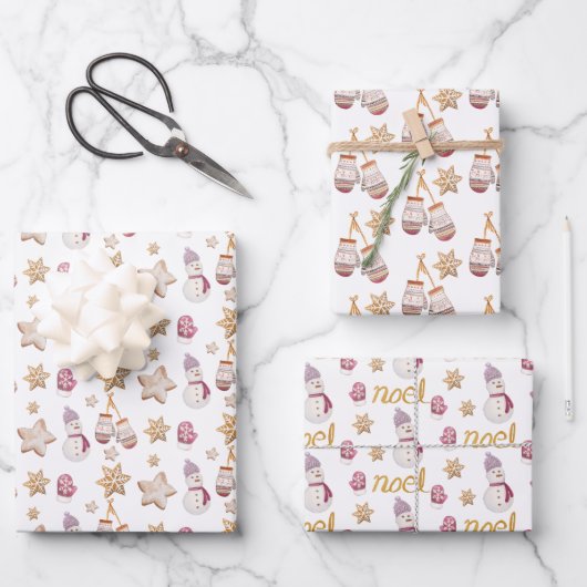 かわいい水彩雪だるまクッキーアート ラッピングペーパーシート (正面)