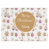 かわいい水彩雪だるまクッキーモノグラム ラージペーパーバッグ (正面)