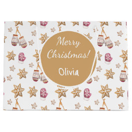 かわいい水彩雪だるまクッキーモノグラム ラージペーパーバッグ