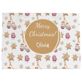 かわいい水彩雪だるまクッキーモノグラム ラージペーパーバッグ (裏面)