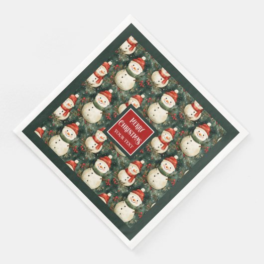 かわいい水彩雪だるまクリスマスカスタムナプキン (コーナー)