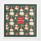 かわいい水彩雪だるまクリスマスカスタムナプキン (正面)