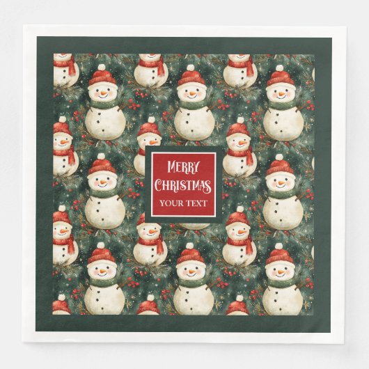 かわいい水彩雪だるまクリスマスカスタムナプキン (正面)