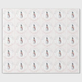 かわいい水彩雪だるまファミリー名水玉模様 ラッピングペーパー (フラット)