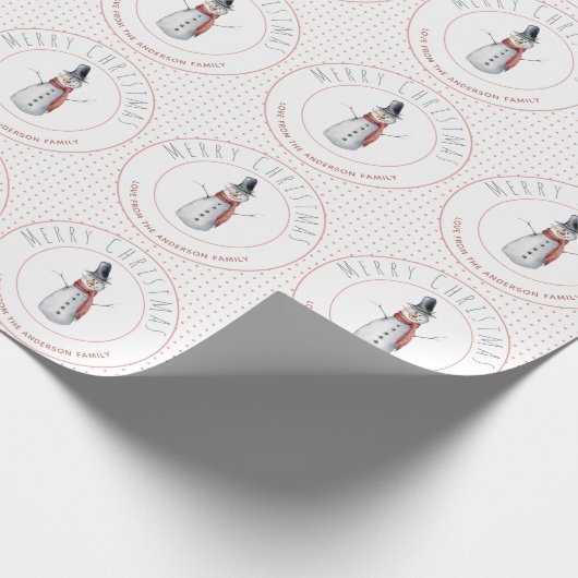 かわいい水彩雪だるまファミリー名水玉模様 ラッピングペーパー (角)