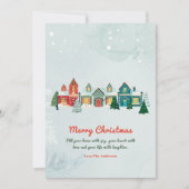 かわいい水彩雪の村の家クリスマス シーズンカード (正面)