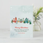 かわいい水彩雪の村の家クリスマス シーズンカード (スタンド正面)