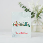かわいい水彩雪の村クリスマス シーズンポストカード (スタンド正面)