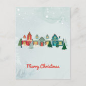 かわいい水彩雪の村クリスマス シーズンポストカード (正面)