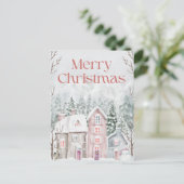 かわいい水彩雪の村メリークリスマス シーズンポストカード (スタンド正面)