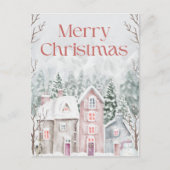 かわいい水彩雪の村メリークリスマス シーズンポストカード (正面)