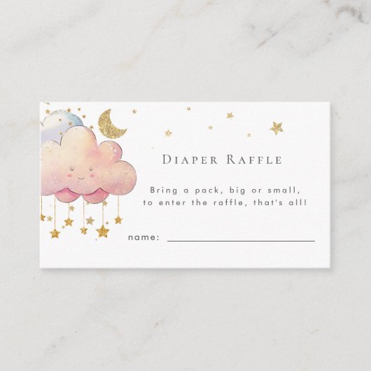 かわいい水彩雲スターベビーガールおむつラッフル エンクロージャーカード (正面)