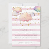 かわいい水彩雲スターベビーガールシャワーピンク サンキューカード (正面)