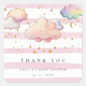 かわいい水彩雲スターベビーガールシャワーピンク スクエアシール (正面)
