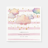 かわいい水彩雲スターベビーガールシャワーピンク スタンダードカクテルナプキン (正面)