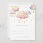 かわいい水彩雲スターベビーガールシャワー サンキューカード (正面)