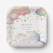 かわいい水彩雲スターベビーガールシャワー ペーパープレート (正面)