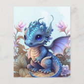かわいい水彩青いドラゴンベビーシャワー (裏面)