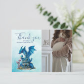かわいい水彩青いドラゴンベビーシャワー サンキューカード (スタンド正面)