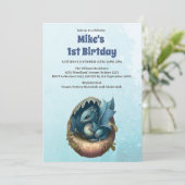 かわいい水彩青いドラゴンベビーシャワー 招待状 (スタンド正面)