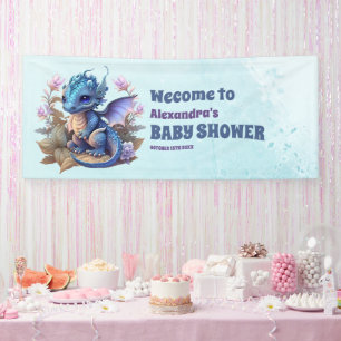 かわいい水彩青いドラゴンベビーシャワー 横断幕