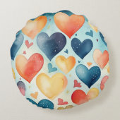かわいい水彩青いハート ラウンドクッション (裏面)